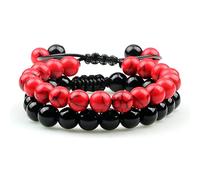 CWZZWS 2 uds. Cuentas para Hombre, Piedra de Ojo de Tigre, abalorio de ónix, Roca de Lava, Cuentas para Mujer, brazaletes de Yoga, Regalo para Amigos