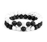 CWZZWS 2 uds Pareja Distancia Roca de Lava con Cuentas Piedra Natural malaquita hematita hebra Yoga brazaletes Amante muñeca