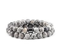 CWZZWS 2 unids/Set de Cuentas de Piedra Natural, Piedra de Ojo de Tigre, Cuentas de Lava Negra, brazaletes Hechos a Mano para Amantes, Regalos de Equilibrio de Yoga