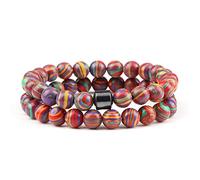 CWZZWS 2 unids/Set de Cuentas de Piedra Natural, Piedra de Ojo de Tigre, Cuentas de Lava Negra, brazaletes Hechos a Mano para Amantes, Regalos de Equilibrio de Yoga