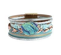 CWZZWS 2025 Pulsera de Cuero de Piedra Colorida Mujeres Hombres joyería Vintage encantos Multicapa Trenzado Pulseras Anchas brazaletes con Accesorios para Usted Regalo Creativo de Moda