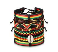CWZZWS 7 Uds Pulsera de Cuentas africanas Ajustable joyería de Jamaica Pulsera Trenzada Tribal étnica Multicapa Hombres Mujeres