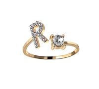 CWZZWS ANILLOS ABIERTOS PARA MUJER, Ajustable Ajustable Elegante Zirconia Cúcica Inicials R Rings de joyería romántica Regalo de joyería para niñas Boda de compromiso de pareja
