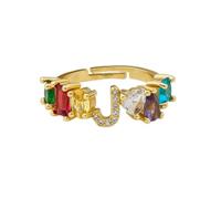 CWZZWS ANILLOS ABIERTOS PARA MUJERES, Ajustable Vintage elegante Elegante Bohemio Rainbow Zircon Initials Alphabet J Golden Rings Regalo de joyería romántica para niñas Mujeres de compromiso de