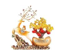 CWZZWS Árbol de Cristal Money Tree Feng Shui Ornament, Home Wealth Prosperity Table Deer Decoración Money Tree Gem Tree (Azul)