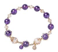 CWZZWS Bracelets, pulseras con cuentas Natural 7a brazalete de cristal de amatista uruguaya para mujeres, pulsera de feng shui shui con 24k gemas chapadas en oro para prosperidad, sabiduría y dinero