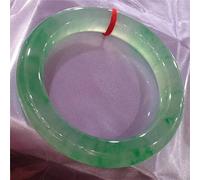 CWZZWS Brazaletes de Jade para Mujer, Pulsera de brazaletes de Jade con Flor Flotante de Color Verde Claro Natural, Barra Redonda para Mujer, joyero con Caja de joyería, 54-64 mm, 58 mm