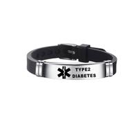 CWZZWS Brazaletes de Silicona con identificación de Alerta médica para Hombres, Pulsera de Longitud Ajustable para Hombres y Mujeres con Diabetes Tipo 1