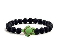 CWZZWS Brazaletes elásticos de Piedra Natural de Lava Negra con Cuentas de Tortuga Marina de Playa de Verano para Hombres
