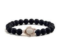 CWZZWS Brazaletes elásticos de Piedra Natural de Lava Negra con Cuentas de Tortuga Marina de Playa de Verano para Hombres