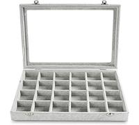 CWZZWS Caja de presentación de Joyas de Terciopelo de 24 Rejillas con Cubierta de Vidrio Transparente y Doble Cerradura, aretes, Collares, Pulseras, Anillos y Otros Objetos de Valor para un fácil