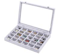 CWZZWS Caja de presentación de Joyas de Terciopelo de 24 Rejillas con Cubierta de Vidrio Transparente y Doble Cerradura, aretes, Collares, Pulseras, Anillos y Otros Objetos de Valor para un fácil