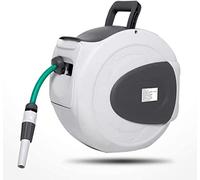 CWZZWS Carrete de Manguera de jardín retráctil automático, rebobinado automático de Montaje de Pared, con Pistola de pulverización de 3 Funciones, Conector de latón, Cualquier Bloqueo de Longitud,