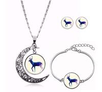 CWZZWS Collares Largos con Colgante para Mujer, Animal de Alce Colorido púrpura, Pulsera de Luna giratoria, Pendiente de Tuerca, Collar Europeo y Americano, joyería con Colgante de Cristal, Cadena de