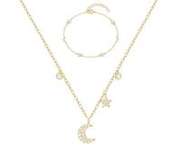 CWZZWS Conjunto de joyería de joyería 925 para Mujer - Colgante con Estrellas de circonita y Juego de Collar y Pulsera de Luna, Aniversario de Bodas para Mujeres y niñas