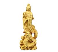 CWZZWS Feng Shui Statue Figurine Boxwood quan Yin Adorno transportando Canasta guan Yin Adornos de Manualidades talladas a Mano, Amarillo