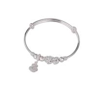 CWZZWS joyería de Mujer Accesorios para niñas Pulsera de Plata, Brazalete de Plata de Ley 925 Vintage para Mujer Monedas Suaves Ajustables Push-Pull, dijes de Fulu y Hulu Joyería de Moda Regalos