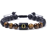 CWZZWS Joyería para Mujer Pulsera difusora de aceites Esenciales Roca de Lava, Piedra de Lava Pulsera de Piedra de Ojo de Tigre con Letra AZ Pulseras Ajustables para Mujer Joyería de 29,2 CM