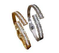 CWZZWS Nuevo Dulce y Encantador Brazalete Abierto de circón Cuadrado con Incrustaciones de Acero Inoxidable, Forma de Encaje Exquisito, brazaletes de Color Dorado, joyería, Accesorios de Moda, Regalo