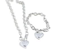 CWZZWS Nuevo Unisex Acero Inoxidable Stell Plata de Ley 925 Moda Doble corazón Collar Pulsera Conjunto de Joyas Fiesta de Bodas Accesorios de Moda creativos para Mujeres y Hombres