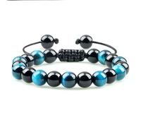 CWZZWS Obsidiana Negra Natural con Cuentas para Hombres, Piedra de Ojo de Tigre, Ojo de Gato, Aceite Esencial de Yoga, brazaletes elásticos, Regalo