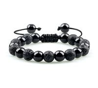 CWZZWS Obsidiana Negra Natural con Cuentas para Hombres, Piedra de Ojo de Tigre, Ojo de Gato, Aceite Esencial de Yoga, brazaletes elásticos, Regalo