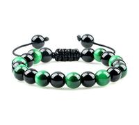CWZZWS Obsidiana Negra Natural con Cuentas para Hombres, Piedra de Ojo de Tigre, Ojo de Gato, Aceite Esencial de Yoga, brazaletes elásticos, Regalo