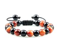 CWZZWS Obsidiana Negra Natural con Cuentas para Hombres, Piedra de Ojo de Tigre, Ojo de Gato, Aceite Esencial de Yoga, brazaletes elásticos, Regalo