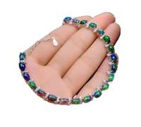 CWZZWS Opal Natural Black Opal Bracelet 925 Plata 4x6 mm