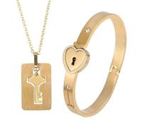 CWZZWS Pulsera de Bloqueo con Llave para Mujeres y Hombres - Pulsera Love Heart Lock Pulseras Brazalete Collar con Colgante de Llave, Collar con candado y Llave para Parejas