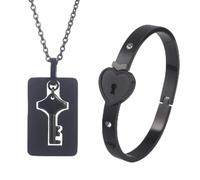 CWZZWS Pulsera de Bloqueo con Llave para Mujeres y Hombres - Pulsera Love Heart Lock Pulseras Brazalete Collar con Colgante de Llave, Collar con candado y Llave para Parejas