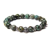 CWZZWS Pulsera de Moda para Hombre, Pulsera de Cuentas de Piedra de Ojo de Tigre para Mujer, Piedra volcánica de Lava Natural, Pulsera de Calavera con Esqueleto Punk, joyería