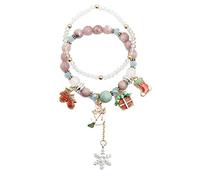 CWZZWS Pulsera de Navidad Muñeco de Nieve Calcetines de Papá Noel Cuelga Cadena de muñeca con Cuentas para Mujeres niñas Verde, Brazalete de Navidad