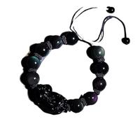 CWZZWS Pulsera de obsidiana Negra, Pulsera de Riqueza de Hilo Rojo Pi Yao, Amuleto de Reiki, Pulsera Ajustable para protegerse del Mal, Mujeres y Hombres, Rojo, 10 mm