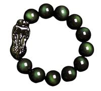 CWZZWS Pulsera de obsidiana Negra, Pulsera de Riqueza Pi Yao, Pulsera de Cristal Reiki de 12 mm, Pulsera de Chakra Espiritual, Amuleto de la Suerte, Pulsera Ajustable para protegerse del Mal, Verde,