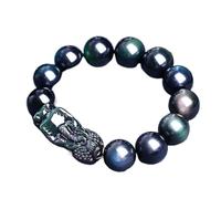 CWZZWS Pulsera de obsidiana Negra, Pulsera de Riqueza Pi Yao, Pulsera de Cristal Reiki de 12 mm, Pulsera de Chakra Espiritual, Amuleto de la Suerte, Pulsera Ajustable para protegerse del Mal, Verde,