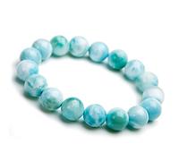 CWZZWS Pulsera de Piedra Preciosa de Larimar Azul Genuino Natural | Cuentas de Estiramiento de 12 mm | Ajustable para Mujeres y Hombres | Regalo de joyería Hecha a Mano