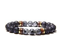 CWZZWS Pulsera de piedras preciosas de joyería Charm, pulseras de cuentas vintage labritorita de piedra de lava negra brazaletes de cristal elástico joyería de cristal para hombres (tamaño: 6 mm)