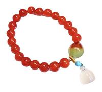 CWZZWS Pulsera de Piedras Preciosas Naturales, Pulsera de ágata roja, Pulsera con Cuentas de Cristal de 8 mm, Colgante de Loto, Pulsera de amuletos de la Suerte para Mujeres, Hombres, meditación de