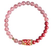 CWZZWS Pulsera de Piedras Preciosas Naturales, Pulsera de Cuarzo Fresa, Cuentas Redondas de cinabrio, Pulsera de Amuleto, Pulsera de pez propicio, talismán de Buena Suerte para Dinero patrimonial