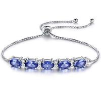 CWZZWS Pulsera de Plata de Ley 925 para Mujer, Pulsera Azul Marino con Topacio Azul, Regalo romántico para Novia, joyería de Plata de Alta Gama