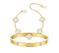 CWZZWS Pulsera para Mujer, Brazalete Chapado en Oro, Conjunto de Pulsera para Mujer, Pulseras de la Suerte de Cuatro Hojas, joyería, Brazalete Ovalado, Testigo del Regalo del Amor