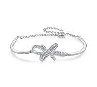 CWZZWS Pulsera para Mujer con Nudo de Lazo y circonitas, Pulsera con dijes Brillantes para Mujer, Pulseras 925, Pulsera Ajustable, Aniversario