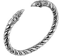 CWZZWS Pulseras para Hombres y Mujeres Brazalete Vintage Nórdico Único Doble Cabeza Dragón Pulsera Ajustable Acero Inoxidable Brazo Trenzado Anillo Brazaletes Joyería pagana/G