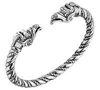 CWZZWS Pulseras para Hombres y Mujeres Brazalete Vintage Nórdico Uniquent Pulsera de dragón de Doble Cabeza Brazaletes de Anillo de Brazo Trenzado de Acero Inoxidable Ajustables Joyería pagana/H