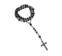 CWZZWS Rosario DE Piedra DE CARNELA Negra para Hombres, Collar con CRUCIFIJO Cruzado, JOYERÍA CATÓLICA Masculina