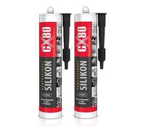 CX80 Silicona transparente de alta temperatura, sellado elástico permanente de -65 °C hasta +380°, para construcción, automoción e industria, resistente a aceites, gasolina y grasas, 2 cartuchos de