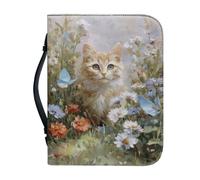 Cxdvotvy - Funda bíblica con estampado de margaritas de gato para mujer, impermeable, funda bíblica de piel con ranuras para bolígrafos, protector grande para libros para estudio de iglesia, regalos