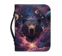 Cxdvotvy Funda de piel para libro de Biblia, diseño de oso planeta, bolsas de gran capacidad con asa y bolsillos, bolsa portátil para las Escrituras, accesorios de Biblias