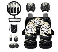 Cxdvotvy - Juego completo de 17 fundas de asiento de coche con estampado de murciélago de Halloween, 15 pulgadas, protector de volante de 15 pulgadas, protector de reposacabezas para espejo retrovisor